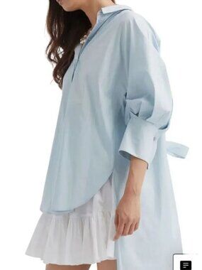 Oscar De La Renta Women's Oversized High-low Stretch-cotton Shirt In Topaz Blue